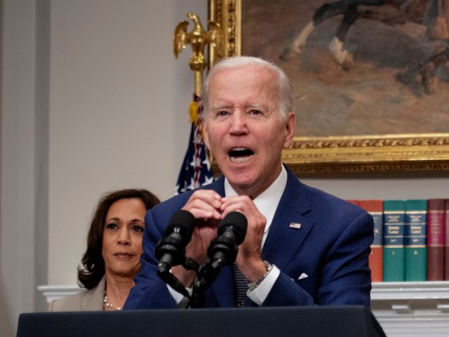 WASHINGTON, DC - JULY 8: President Joe Biden appears to get visibly angry as he delivers remarks before signing an Executive Order on protecting access to reproductive health care services in Washington, DC. With the President are, from left, Vice President Kamala Harris, Secretary of Health and Human Services Xavier …