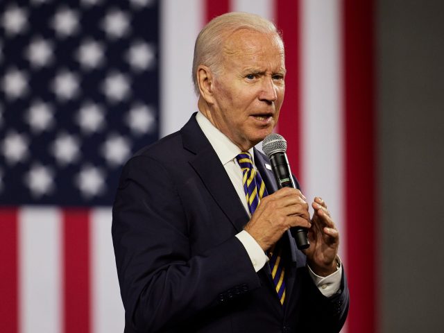 CLEVELAND, OH - JULY 06: U.S. President Joe Biden speaks to supporters at Max S. Hayes High School on July 6, 2022 in Cleveland, Ohio. President Biden was in Cleveland to talk about his administration's economic agenda. (Photo by Angelo Merendino/Getty Images)