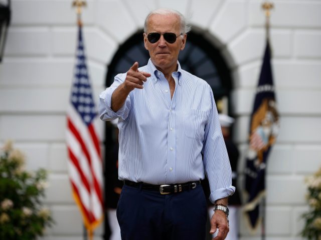 WASHINGTON, DC - JULY 12: U.S. President Joe Biden arrives at the Congressional Picnic on the South Lawn of the White House on July 12, 2022 in Washington, DC. An annual opportunity for members of Congress and their families to visit administration officials and others for non-partisan fellowship and entertainment, …