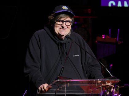 NEW YORK, NEW YORK - MARCH 01: Michael Moore speaks onstage during the celebration of Harry Belafonte's 95th Birthday with Social Justice Benefit at The Town Hall on March 01, 2022 in New York City. (Photo by Dia Dipasupil/Getty Images)