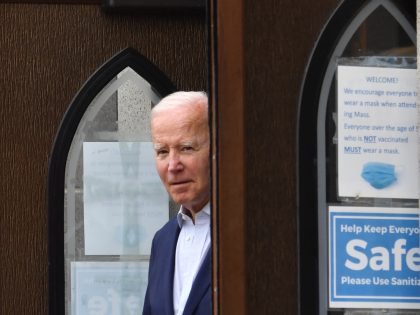 US President Joe Biden leaves St. Edmunds Catholic Church after attending Mass in Rehoboth Beach, Delaware, on July 9, 2022. (Photo by Nicholas Kamm / AFP) (Photo by NICHOLAS KAMM/AFP via Getty Images)