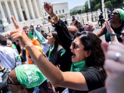 UNITED STATES - JULY 19: Rep. Rashida Tlaib, D-Mich., attends a sit-it outside of the Supreme Court with members of Congress to protest the decision to overturn Roe v. Wade on Tuesday, July 19, 2022. (Tom Williams/CQ-Roll Call, Inc via Getty Images/)