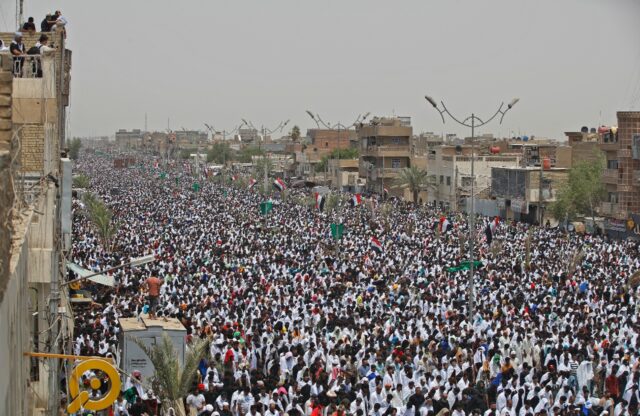 Hundreds of thousands of supporters of Iraqi Shiite cleric Moqtada Sadr rally in Baghdad o