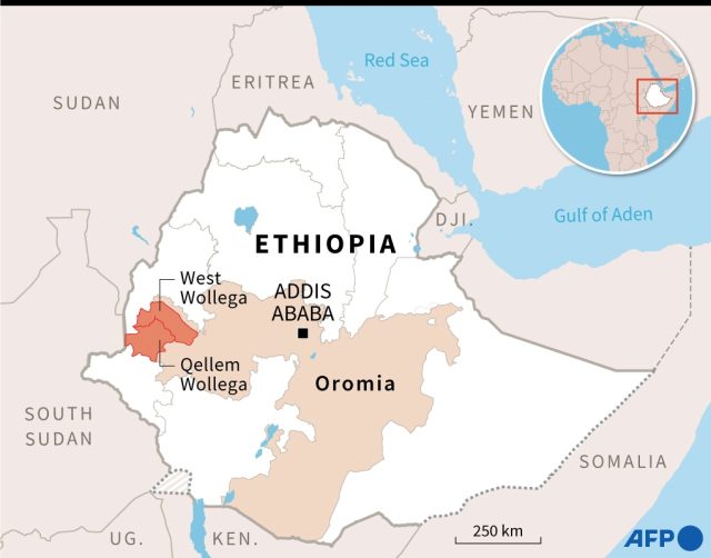 Map of Ethiopia locating the areas of West Wollega and Qellem Wollega in the region of Oro