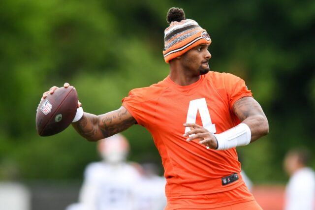 NFL quarterback Deshaun Watson of the Cleveland Browns throws a pass during a Cleveland Br