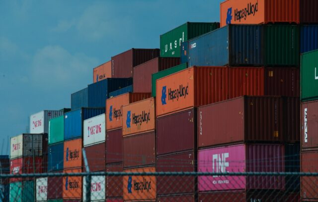 Shipping containers are seen at Port Newark container terminal in Newark, New Jersey on Ju