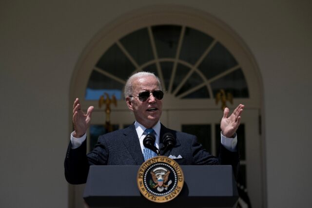 US President Joe Biden speaks in the White House Rose Garden on July 27, 2022