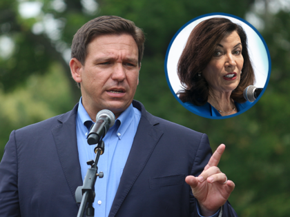 Florida Gov. Ron DeSantis speaks to guests at the Nebraska Steak Fry in Nebraska City, Neb