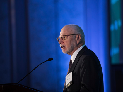 Billionaire hedge fund manager Paul Singer speaks during the Hudson Institute's 2018 Award Gala Monday, Dec. 3, 2018, in New York. Haley received the Global Leadership Award for her contributions as a champion of human rights and strong American leadership abroad. (AP Photo/Kevin Hagen)