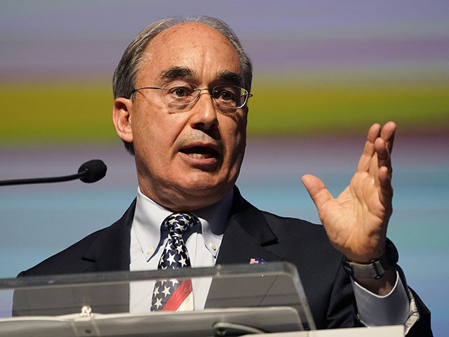 Bruce Poliquin, Republican candidate for Maine's 2nd Congressional District, speaks at the Republican state convention, Saturday, April 30, 2022, in Augusta, Maine. (AP Photo/Robert F. Bukaty)