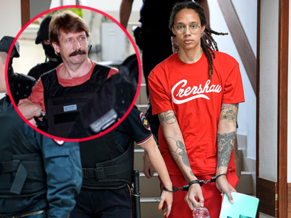 WNBA star and two-time Olympic gold medalist Brittney Griner is escorted to a courtroom for a hearing in Khimki just outside Moscow, Russia, Thursday, July 7, 2022. Viktor Bout, the Russian arms dealer who once inspired a Hollywood movie, is back in the headlines with speculation around a return to …