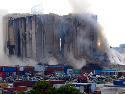 A portion of the silos damaged during the August 2020 massive explosion in the port collap