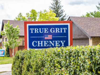 A campaign sign for Representative Liz Cheney, a Republican from Wyoming, outside a home in Cheyenne, Wyoming, US, on Tuesday, Aug. 16, 2022. Cheney, who has held the states sole seat in the US House since 2017, is all but certain to lose to top challenger Harriet Hageman, who leads …