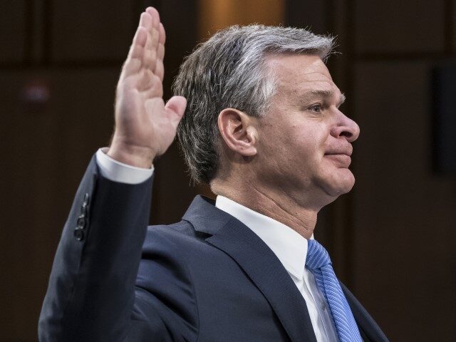 FBI Director Christopher Wray is sworn in to testify at a Senate Judiciary Committee oversight hearing, at the Capitol in Washington, Thursday, Aug. 4, 2022. (J. Scott Applewhite/AP)