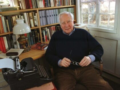 American author and historian David McCullough in his writing shed where he still uses a 1941 Royal typewriter, at his home on Martha's Vineyard in West Tisbury, Massachusetts, February 4, 2002. (Stephen Rose/Getty Images)