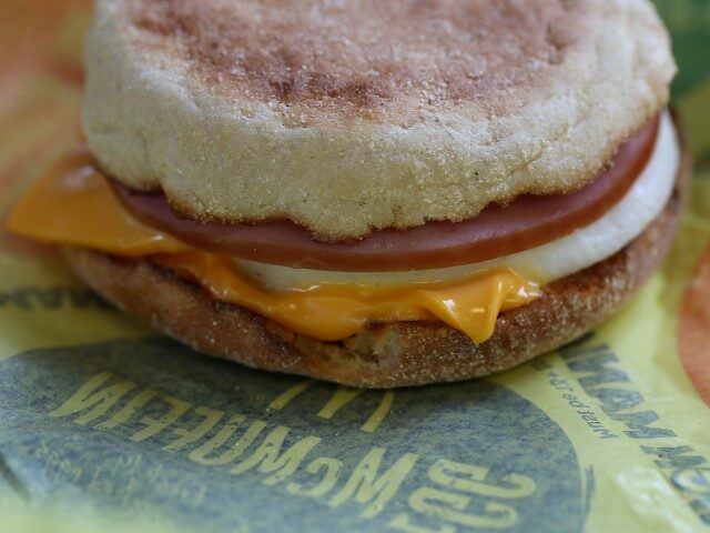 A McDonald's Egg McMuffin is displayed at a McDonald's restaurant on July 23, 20