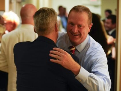 U.S. senatorial candidate Eric Schmitt meets with supporters at an election-night gathering at the Sheraton in Westport Plaza on August 2, 2022 in St Louis, Missouri. The state attorney general Schmitt is facing former Gov. Eric Greitens and U.S. Rep. Vicky Hartzler for the Republican nomination to replace Republican Sen. …