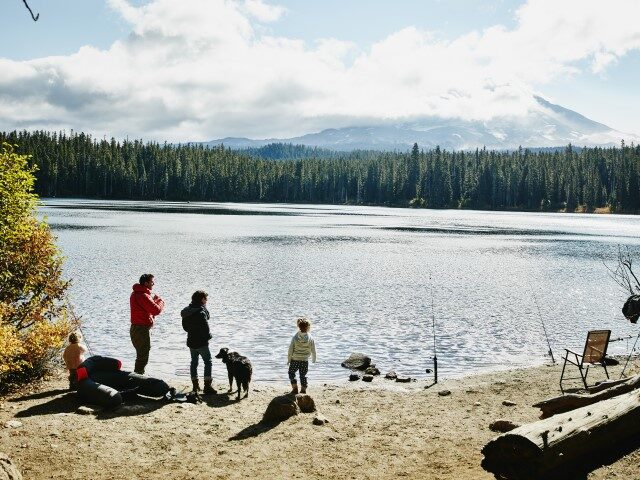 Family at lake