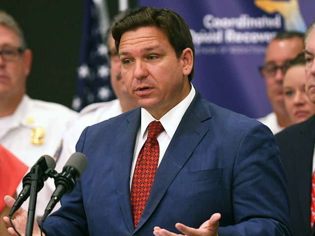 ROCKLEDGE, UNITED STATES - 2022/08/03: Florida Gov. Ron DeSantis speaks at a press conference to announce the expansion of a new, piloted substance abuse and recovery network to disrupt the opioid epidemic, at the Space Coast Health Foundation in Rockledge, Florida. The Coordinated Opioid Recovery (CORE) network of addiction care was piloted in Palm Beach County and will be expanding in up to twelve counties to assist Floridians battling with addiction. (Photo by Paul Hennessy/SOPA Images/LightRocket via Getty Images)