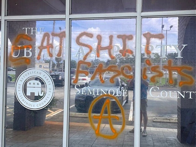 A Republican Party campaign office in Seminole County, Florida, was vandalized over the we