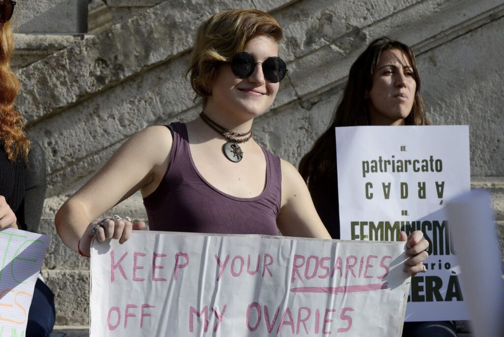   A protester of the feminist question   gathers for ''Not One Less'' successful  Campidoglio, against the anti-abortion motion, which indispensable   beryllium  voted from municipality  Council of Rome connected  October 25, 2018 successful  Rome, Italy. The question  presented by the Partito Fratelli d'Italia wants to proclaim Rome arsenic  a metropolis  successful  pro-life and to see  this rule  successful  the municipal statute. The feminist reiterates that 194 instrumentality    connected  Abortion is bash  not interaction   on. (Photo by Simona Granati - Corbis/Getty Images)
