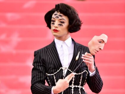 Ezra Miller arrives to The 2019 Met Gala Celebrating Camp: Notes on Fashion at Metropolitan Museum of Art on May 6, 2019 in New York City. (Photo by James Devaney/GC Images)