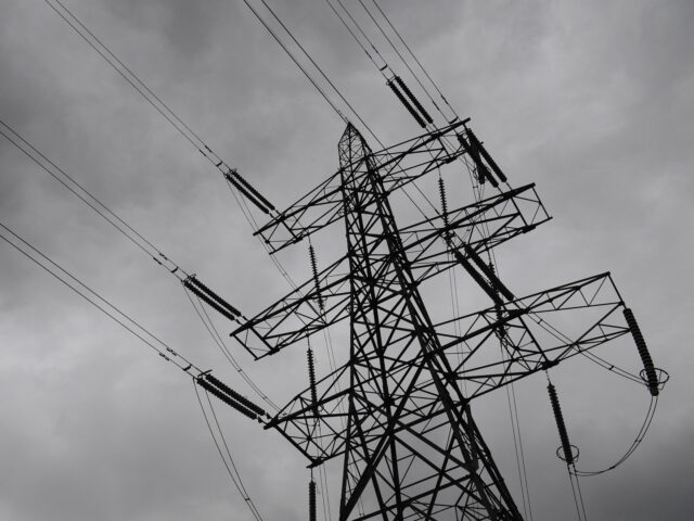 An electricity pylon transporting electricity for the National Grid is seen in east London