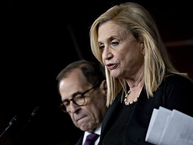 Representative Carolyn Maloney, a Democrat from New York and acting chairwoman of the House Oversight Committee, speaks as Representative Jerry Nadler, a Democrat from New York and chairman of the House Judiciary Committee, left, listens during a news conference on Capitol Hill in Washington, D.C., U.S., on Thursday, Oct. 31, …