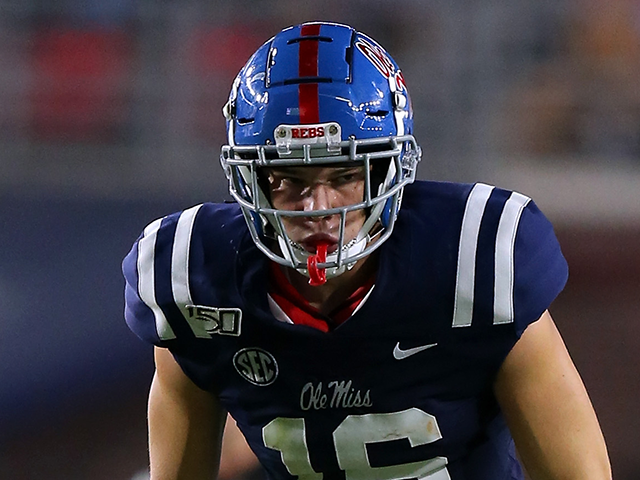 Luke Knox #16 of the Mississippi Rebels in action during a game against the Vanderbilt Commodores at Vaught-Hemingway Stadium on October 05, 2019 in Oxford, Mississippi. (Photo by Jonathan Bachman/Getty Images)