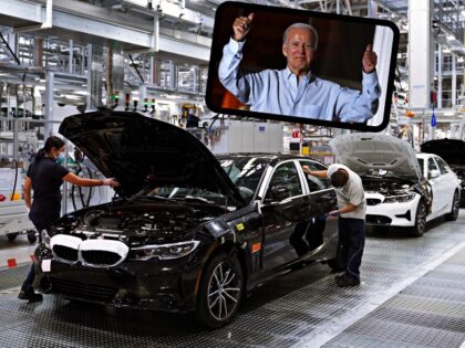 Employees inspect Bayerische Motoren Werke AG (BMW) Series 3 vehicles on the production fl