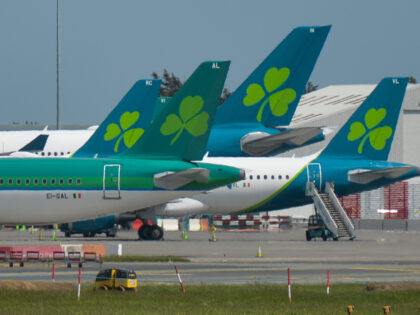 Aer Lingus planes seen at Dublin Airport. On Monday, May 31, 2021, in Dublin, Ireland. (Photo by Artur Widak/NurPhoto via Getty Images)