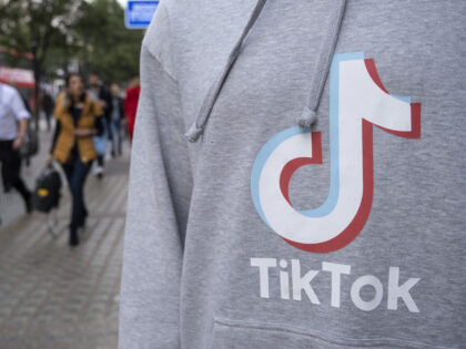 Tik Tok logo on a sweatshirt for sale on Oxford Street on 19th October 2021 in London, United Kingdom. TikTok, known in China as Douyin, is a video-sharing focused social networking service owned by Chinese company ByteDance. (photo by Mike Kemp/In Pictures via Getty Images)