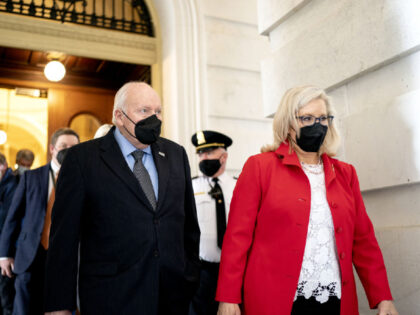 Representative Liz Cheney, a Republican from Wyoming, right, and former U.S. Vice President Dick Cheney exit on the first anniversary of the deadly insurrection at the U.S. Capitol in Washington, D.C., U.S., on Thursday, Jan. 6, 2022. President Biden blamed Donald Trump directly for the insurrection at the U.S. Capitol …