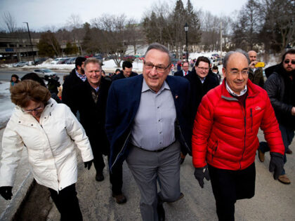 AUGUSTA, ME - FEB 16: Former Gov. Paul LePage, joined by his wife Ann and former Congressman Bruce Poliquin, walks to the State House to submit signatures to the Secretary of State to qualify and have his name placed on the 2022 ballot. (Photo by Derek Davis/Portland Press Herald via …