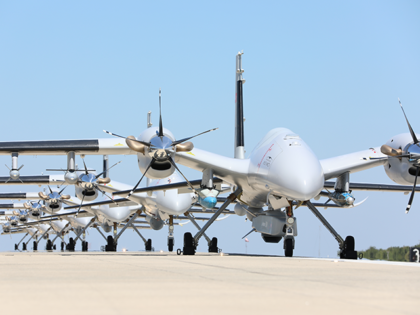 7 Bayraktar Akinci unmanned aerial vehicle (UAV), are brought together as a fleet at Flight Training and Test Center in Istanbul, Turkiye on July 05, 2022. 3 of UAV's used for training and testing activities at Corlu Airport Base Command and 4 of them which to be delivered to the …