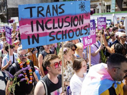 Thousands of people take part in a London Trans+ Pride march from the Wellington Arch to S