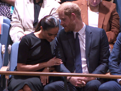 NEW YORK, US - JULY 18: A screen grab taken from a video shows - Meghan Markle (L) and Prince Harry (R) attend UN General Assembly session to observe Nelson Mandela International Day in New York, United States on July 18, 2022. (Photo by Lokman Vural Elibol/Anadolu Agency via Getty …
