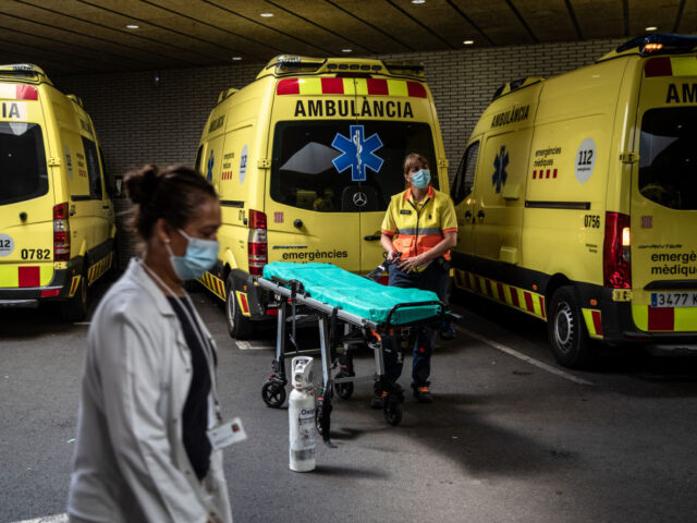 Ambulances outside the Sant Pau hospital during a heat wave in Barcelona, Spain, on Monday