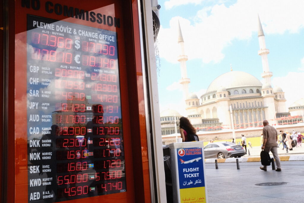 Exchange office in Istanbul, Turkey on July 20, 2022.  Before the Central Bank of the Republic of Turkey's interest rate decision, the US dollar is trading at 17.60 and the euro at 17.93. (Photo by Umit Turhan Coskun/NurPhoto via Getty Images)