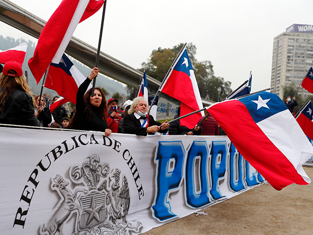 People demonstrate against the draft of the new constitution in Santiago, on July 30, 2022