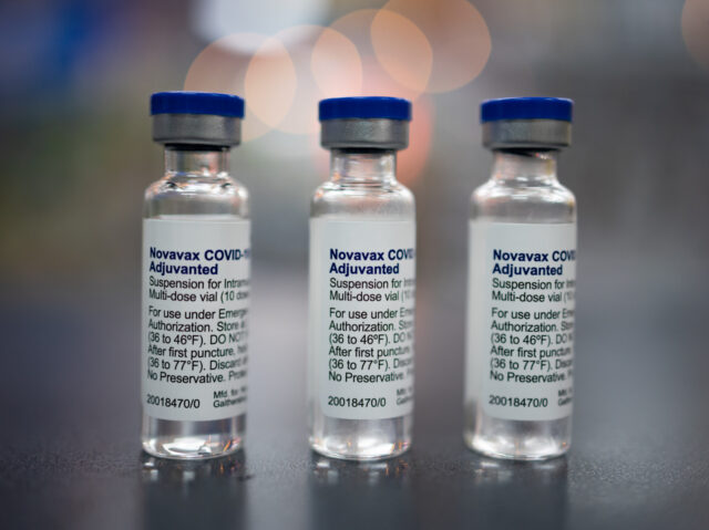 Vials of Novavax Covid-19 vaccines arranged at a pharmacy in Schwenksville, Pennsylvania, US, on Monday, Aug. 1, 2022. Novavax's protein-based Covid-19 vaccine received long-sought US emergency-use authorization in July, but use is likely to be limited. Photographer: Hannah Beier/Bloomberg via Getty Images