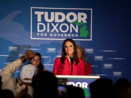 Michigan Republican gubernatorial candidate Tudor Dixon speaks at her primary election nig