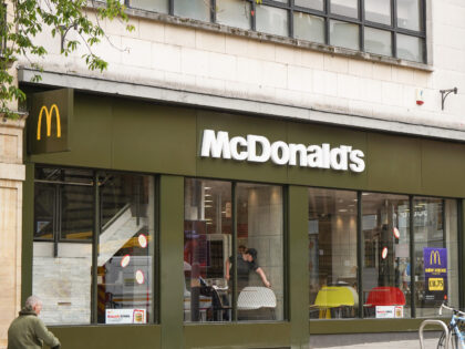 A McDonald's logo is seen in Nottingham city centre on 2 August 2022. (Photo Illustration by Giannis Alexopoulos/NurPhoto via Getty Images)