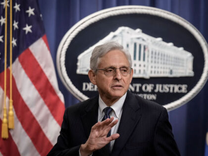 U.S. Attorney General Merrick Garland explains to reporters that he will not take questions after he delivered a statement at the U.S. Department of Justice August 11, 2022 in Washington, DC.(Photo by Drew Angerer/Getty Images)