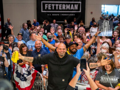 ERIE, PA - AUGUST 12: Democratic Senate candidate Lt. Gov. John Fetterman (D-PA) takes pho