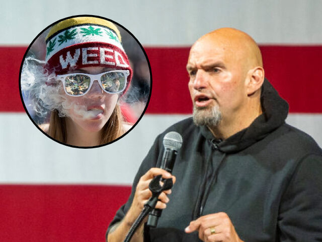 ERIE, PA - AUGUST 12: Democratic Senate candidate Lt. Gov. John Fetterman (D-PA) speaks du