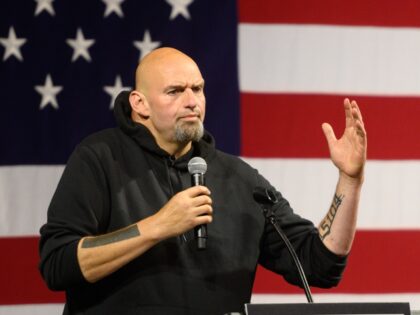 John Fetterman, lieutenant governor of Pennsylvania and Democratic senate candidate, speaks during a campaign rally in Erie, Pennsylvania, US, on Friday, Aug. 12, 2022. Fetterman hasn't been on the campaign trail in his US Senate race since suffering a stroke in May. Photographer: Justin Merriman/Bloomberg