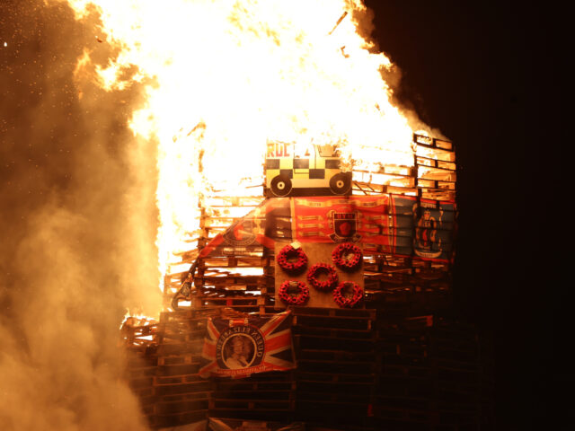 The burning of a bonfire to mark the Catholic Feast of the Assumption in the Bogside area