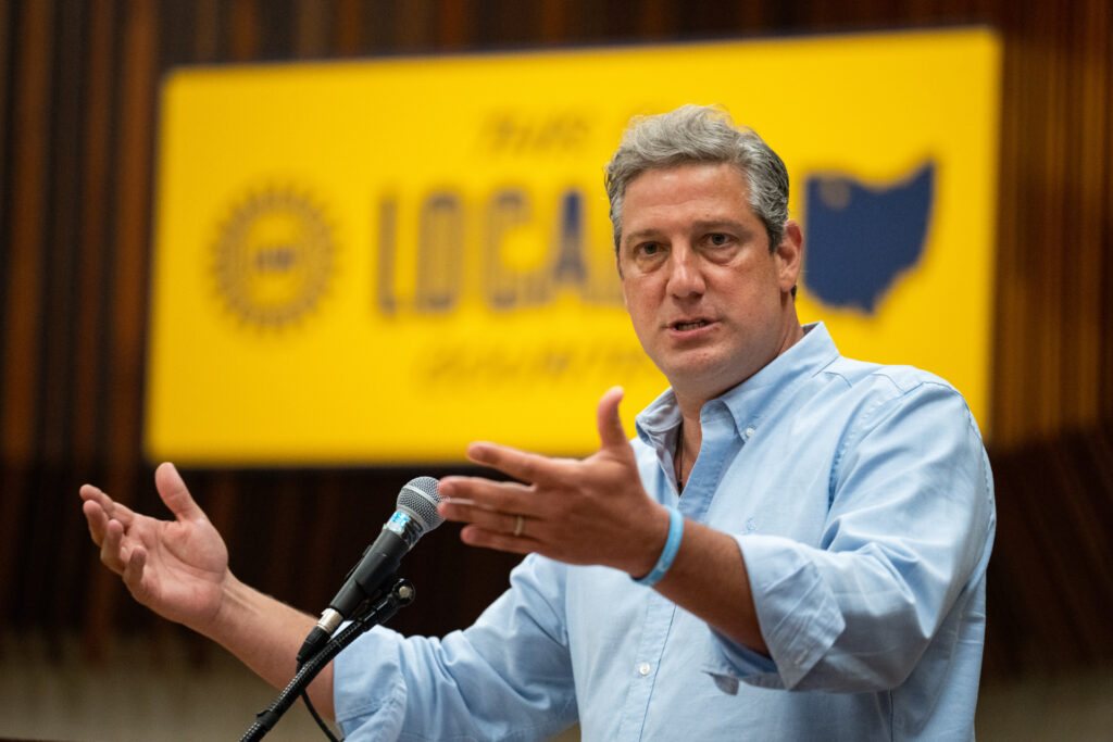 UNITED STATES - AUGUST 20: U.S. Senate candidate Rep. Tim Ryan, D-Ohio, speaks at the UAW Local 12 union rally in Toledo, Ohio on Saturday, August 20, 2022. (Bill Clark/CQ-Roll Call, Inc via Getty Images)