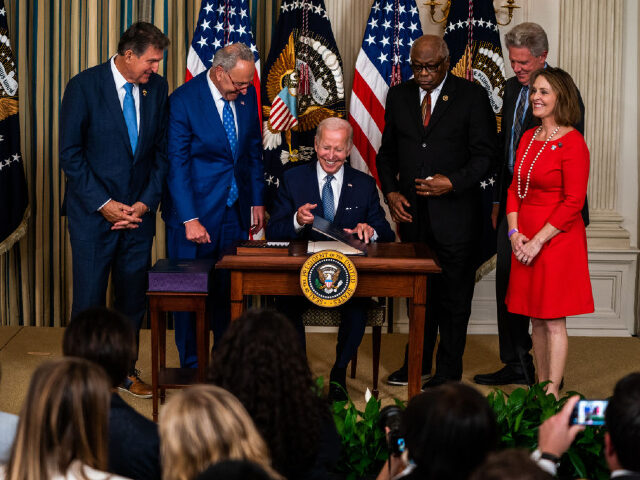 WASHINGTON, DC August 16, 2022: US President Joe Biden signs into law H.R. 5376, the Infla